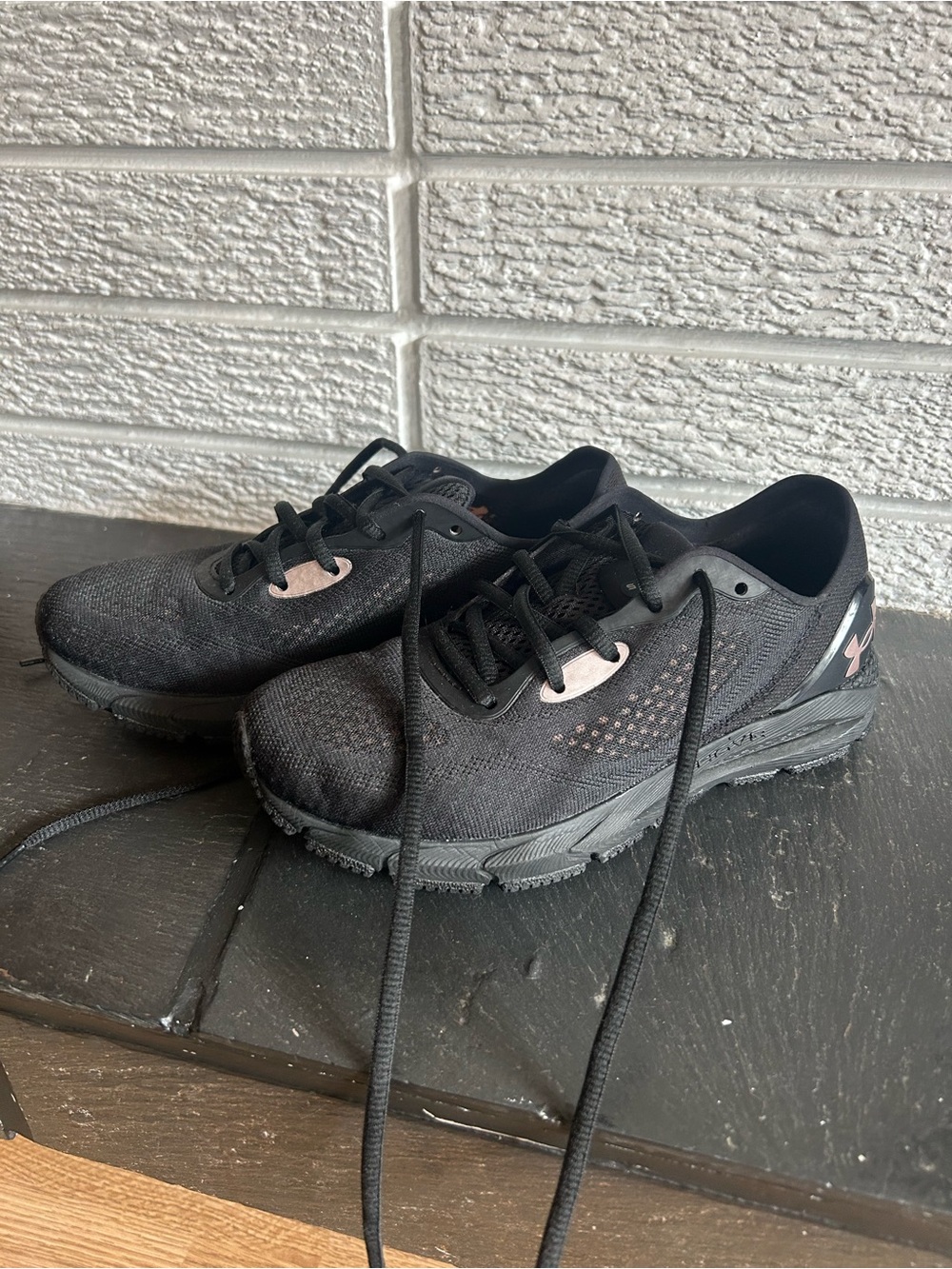Under Armour Women’s Black Athletic Sneakers with rose gold Accents